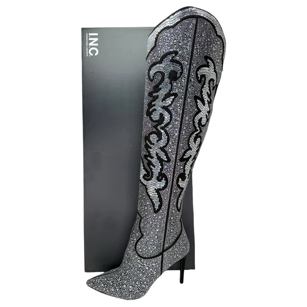 INC Iresa4 Rhinestone Crusted Western Style OTK Heeled Womens Boots Size 6M